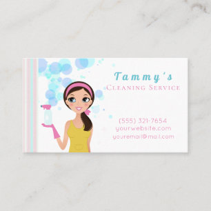 Cute Cartoon Cleaning Maid With Bubbles Business Card