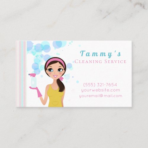 Cute Cartoon Cleaning Maid With Bubbles Business Card
