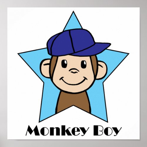 Cute Cartoon Clip Art Happy Monkey in Star w Hat Poster