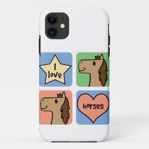 Cute Cartoon Clip Art I Love Horses iPhone 11 Case