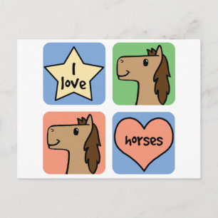 Cute Cartoon Clip Art I Love Horses Postcard