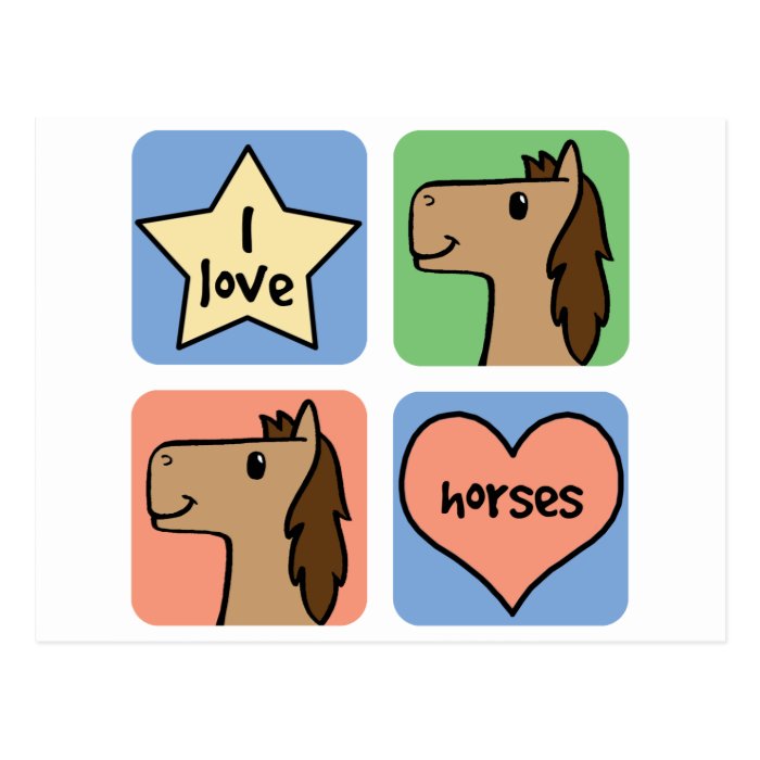 Cute Cartoon Clip Art I Love Horses Smileys Postcards