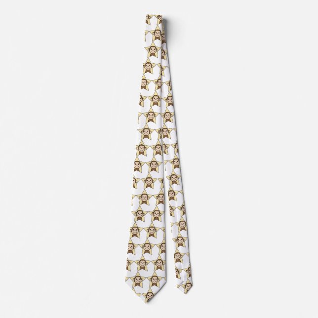 Cute Cartoon Clip Art Monkey with Grin Smile Star Neck Tie (Front)