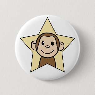 Cute Cartoon Clip Art Monkey with Grin Smile Star Pinback Button