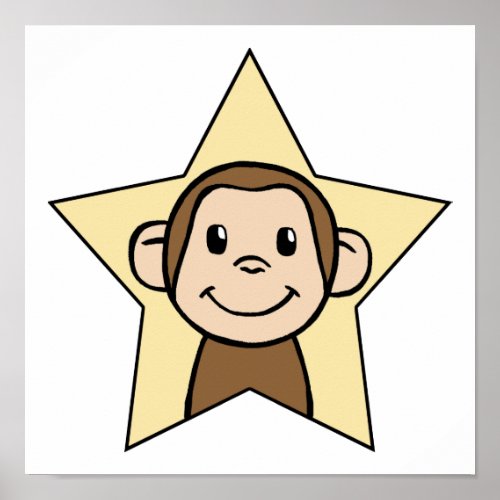 Cute Cartoon Clip Art Monkey with Grin Smile Star Poster