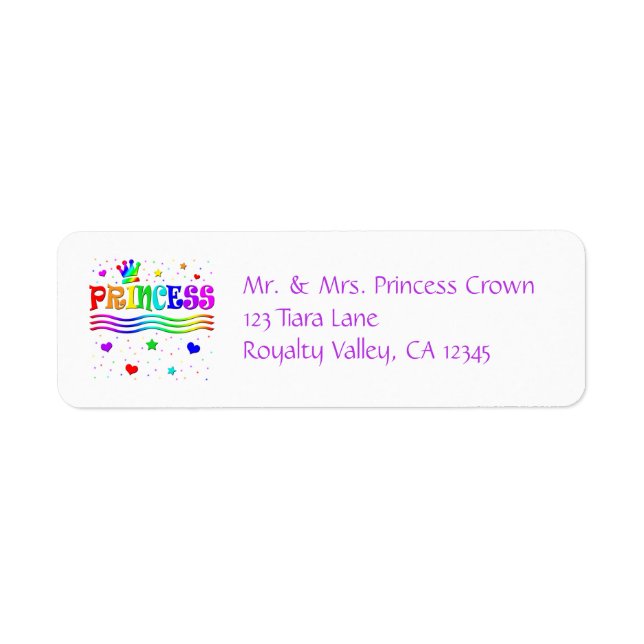 Cute Cartoon Clip Art Rainbow Princess Tiara Label (Front)
