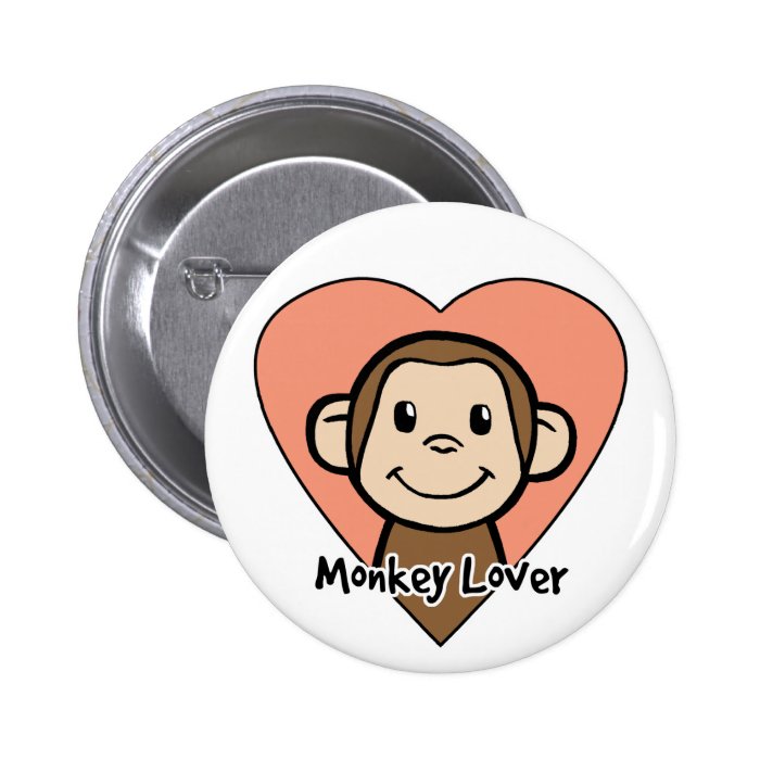 Cute Cartoon Clip Art Smile Monkey Love in Heart Pinback Button