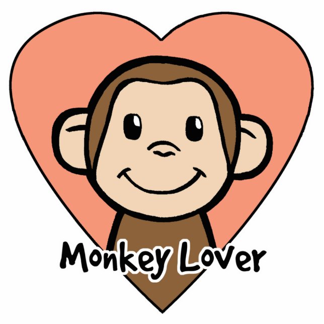 Cute Cartoon Clip Art Smile Monkey Love in Heart Statuette (Front)