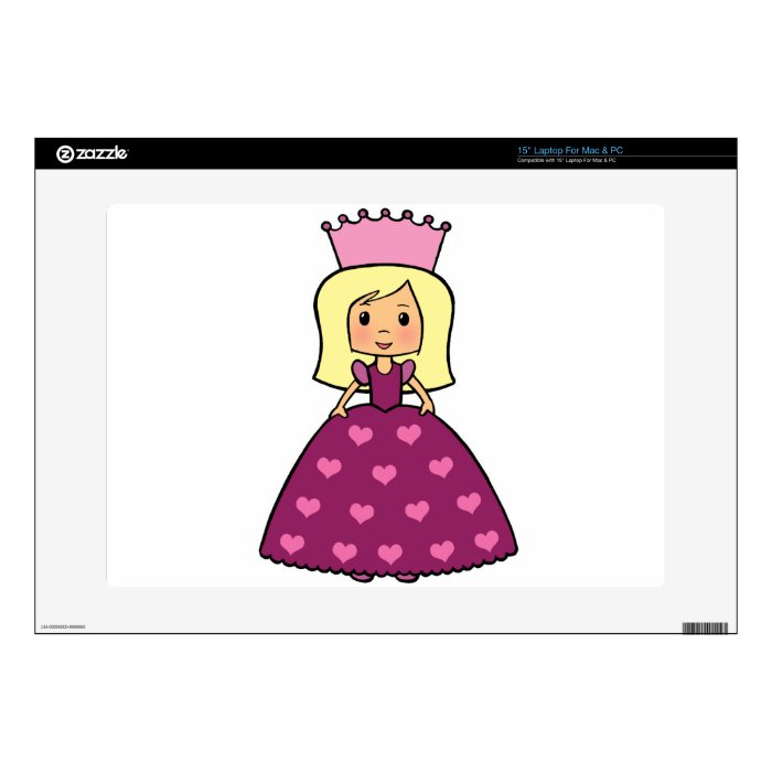 Cute Cartoon Clipart Pink Princess Hearts Dress Decals For 15" Laptops