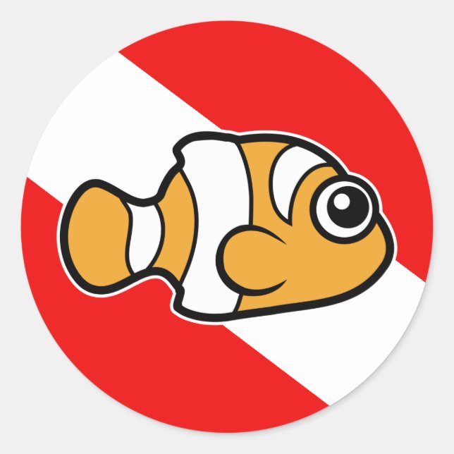 Cute Cartoon Clownfish Dive Flag Classic Round Sticker (Front)