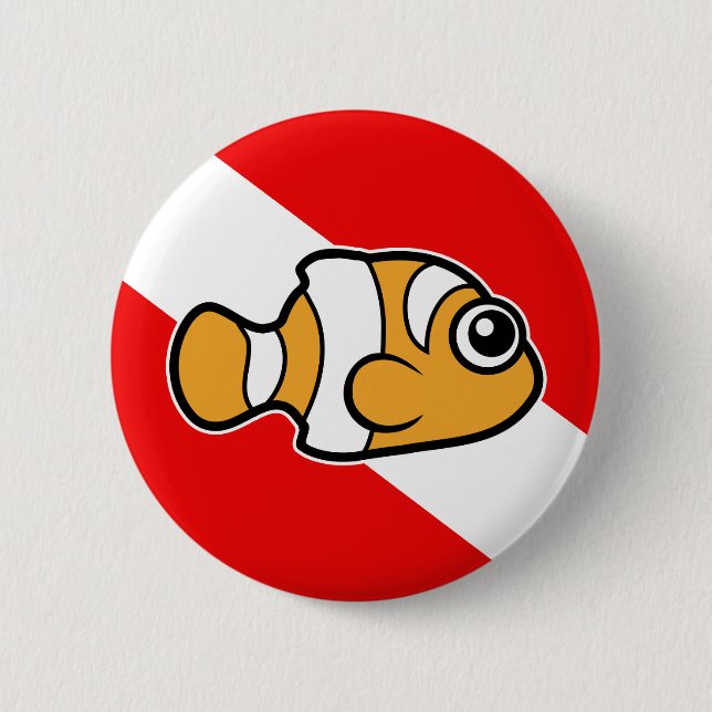 Cute Cartoon Clownfish Dive Flag Pinback Button (Front)