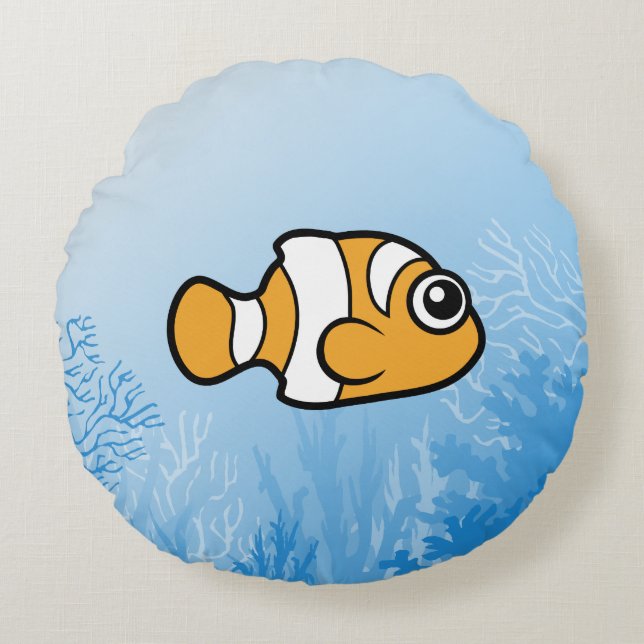 Cute Cartoon Clownfish Round Pillow (Front)