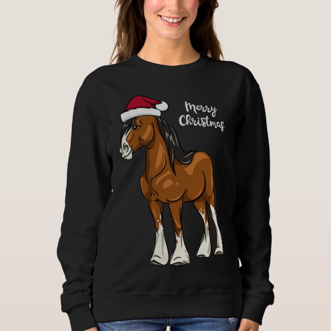 Cute Cartoon Clydesdale Draft Horse Christmas Sweatshirt (Front)