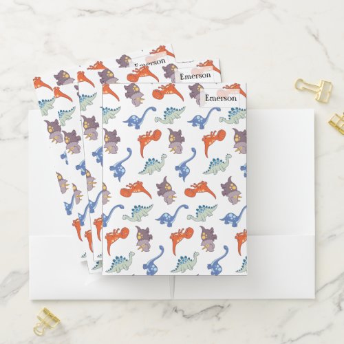 Cute Cartoon Colorful Dinosaur Pattern with Name Pocket Folder