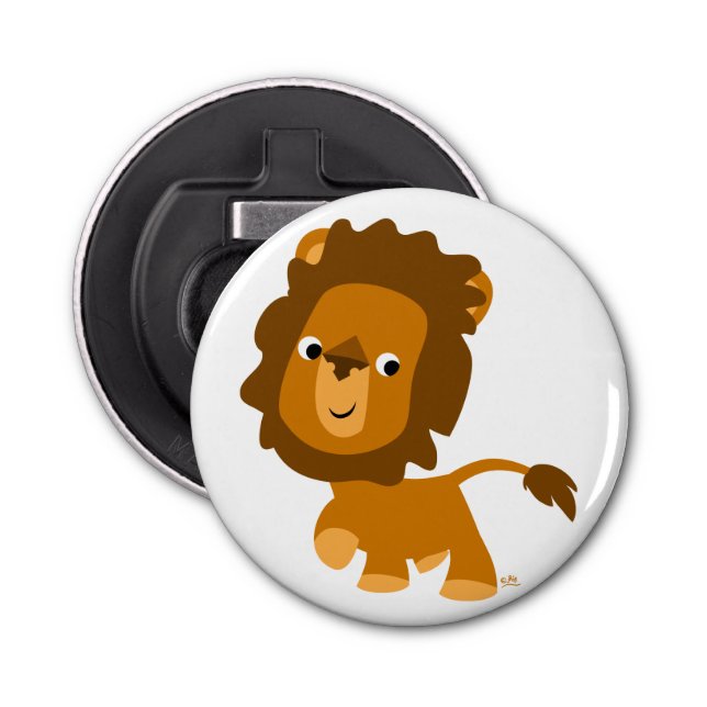 Cute Cartoon Content Lion Button Bottle Opener (Front)