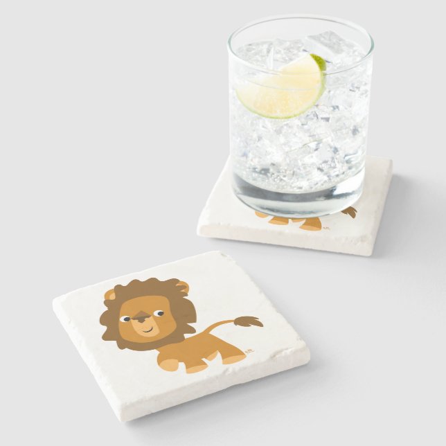 Cute Cartoon Content Lion Stone Coaster (Side)