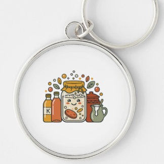 Cute Cartoon Cookie Jar & Hot Sauce Foodie T-Shirt Keychain