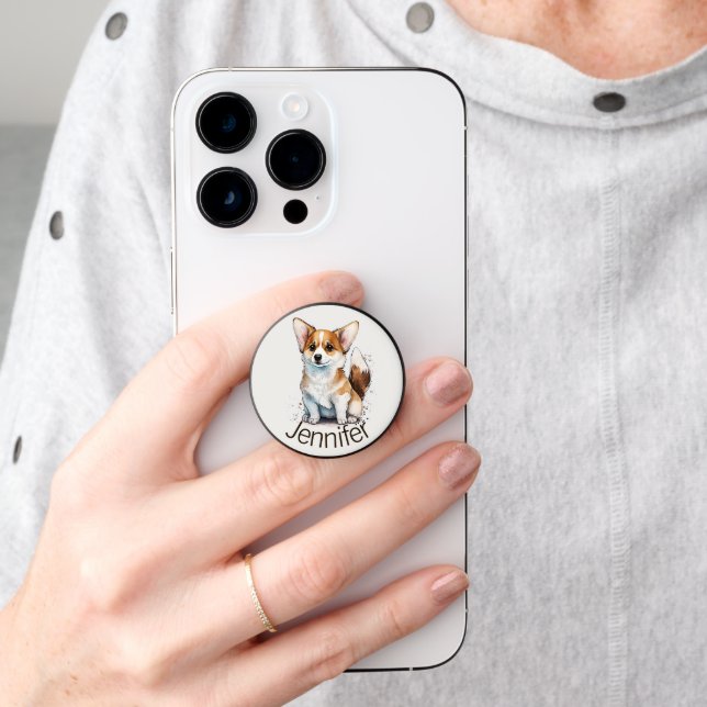 Cute Cartoon Corgi Personalized PopSocket (Hand)