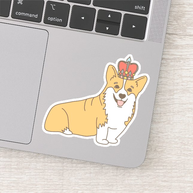 Cute Cartoon Corgi Queen With Crown Sticker (Detail)