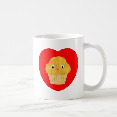 Cute Cartoon Corn Muffin In Red Heart  Coffee Mug