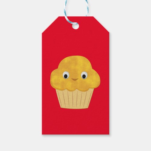 Cute Cartoon Corn Muffin Pattern On Red Gift Tags