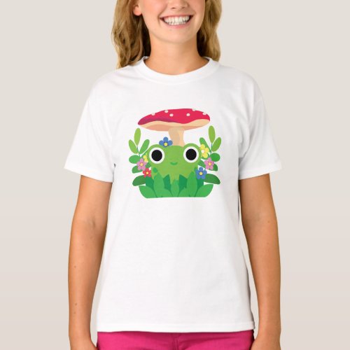 Cute Cartoon Cottagecore Frog with Mushroom T_Shirt