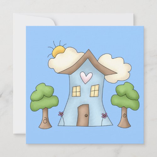 Cute Cartoon Country House Tree Scene Custom Invites