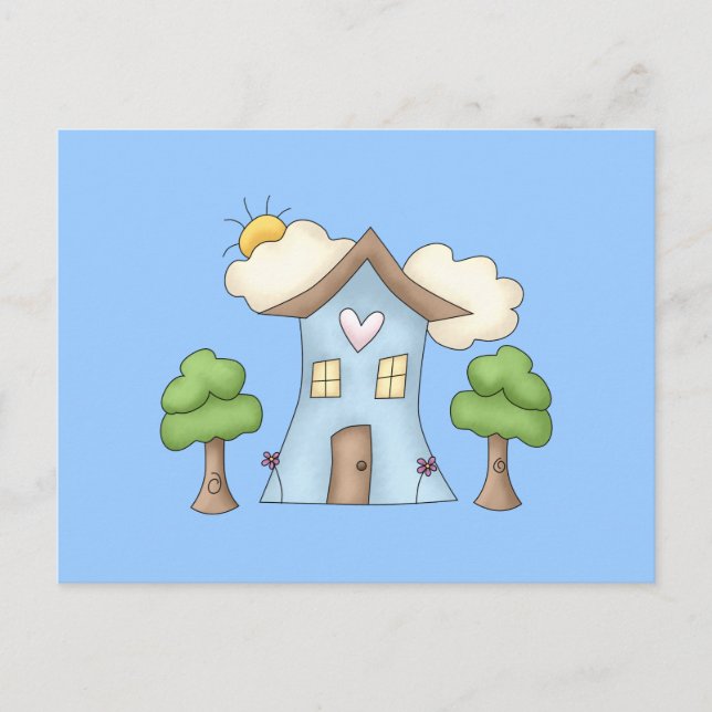 Cute Cartoon Country House Tree Scene Postcard (Front)