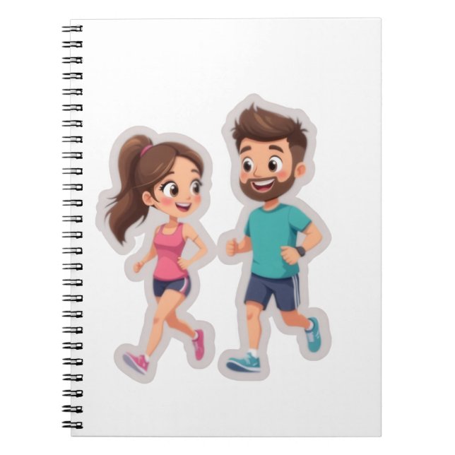 Cute Cartoon Couple Jogging Together – Healthy Lif Notebook (Front)