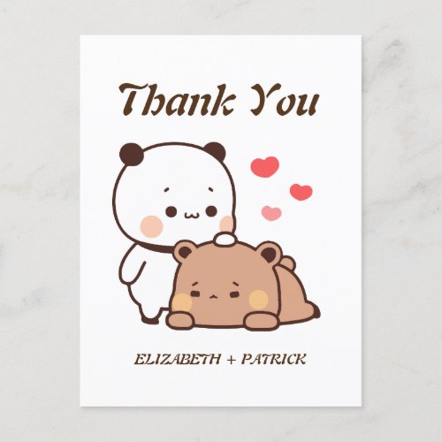 Cute cartoon couple Kawaii Bear  Panda Thank You Postcard