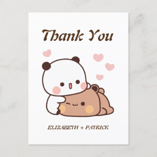 Cute cartoon couple, Kawaii Bear & Panda Thank You Postcard