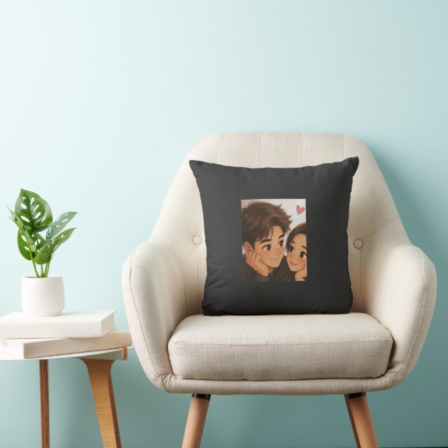 Cute Cartoon Couple  Throw Pillow (Chair)