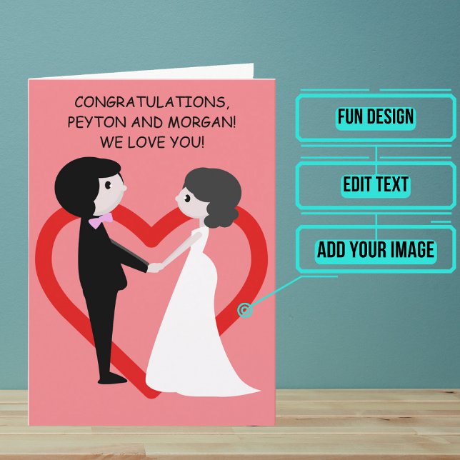 Cute Cartoon Couple Wedding Day Congratulations  Card (Send your love and congratulations with a modern and unique twist.)