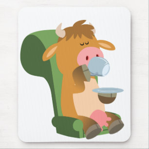 Cute Cartoon Cow and a Nice Cuppa Mousepad