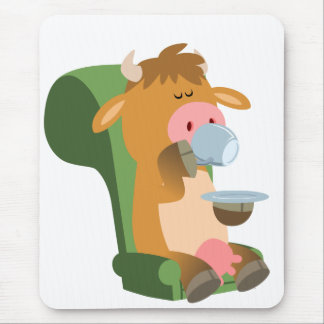 Cute Cartoon Cow and a Nice Cuppa Mousepad