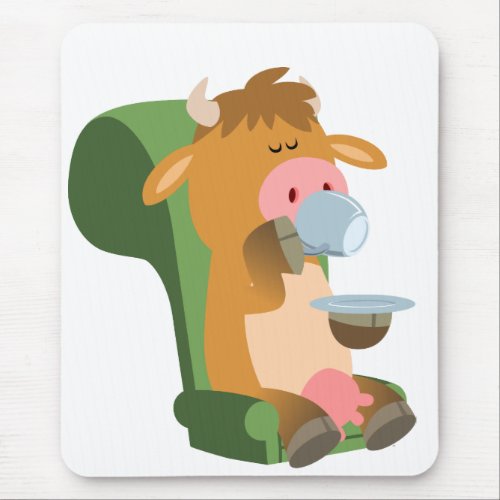 Cute Cartoon Cow and a Nice Cuppa Mousepad