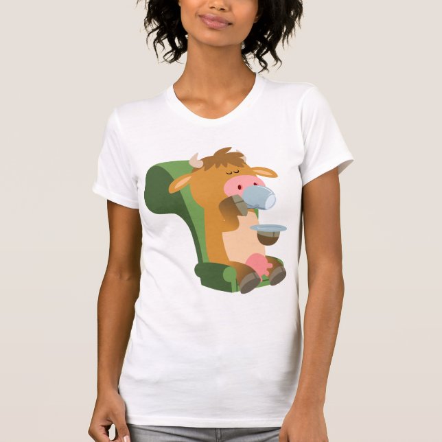 Cute Cartoon Cow and a Nice Cuppa Women T-Shirt (Front)