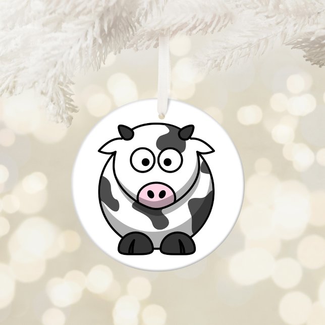 Cute Cartoon Cow Ceramic Ornament (Cute Cow Customizable Ornament)