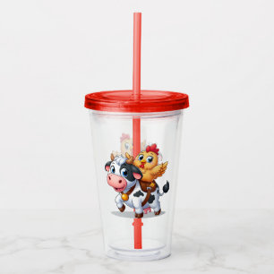 cute cartoon cow/chicken acrylic tumbler