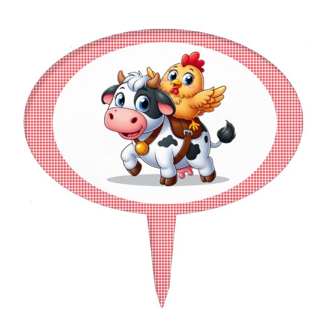 cute cartoon cow/chicken cake topper (Front)