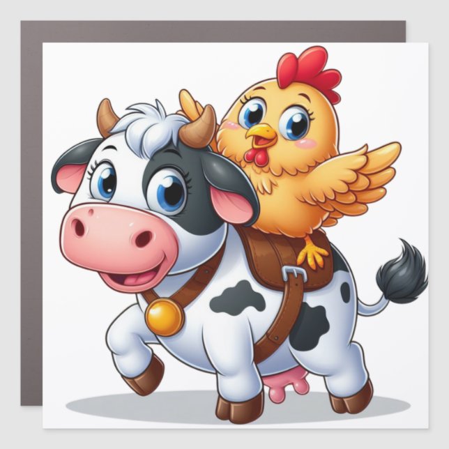 cute cartoon cow/chicken car magnet (Front)