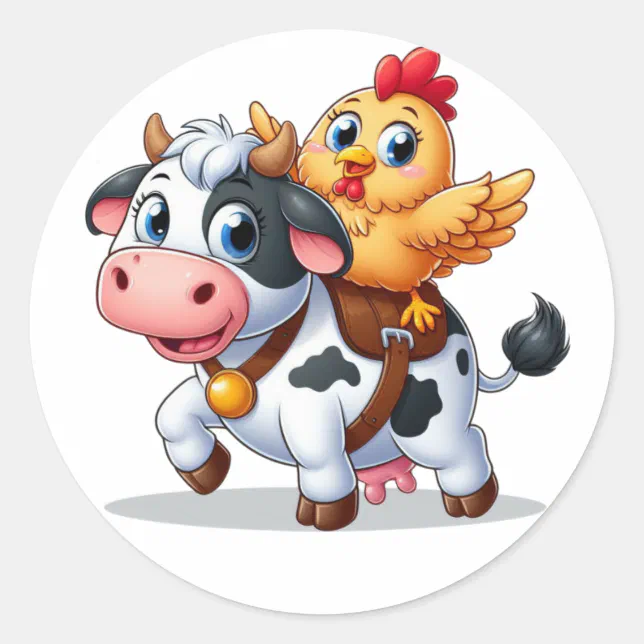 Sticker Sapi cute cartoon cow/chicken classic round sticker | Zazzle