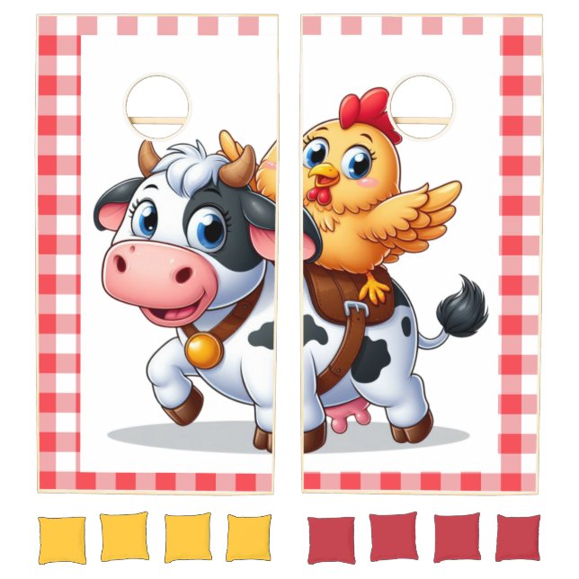 cute cartoon cow/chicken cornhole set (Set)