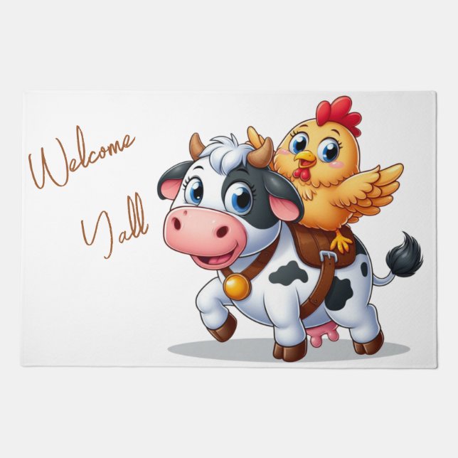 cute cartoon cow/chicken doormat (Front)