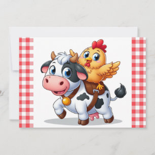 cute cartoon cow/chicken holiday card