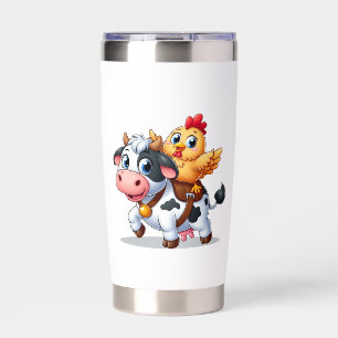 cute cartoon cow/chicken insulated tumbler