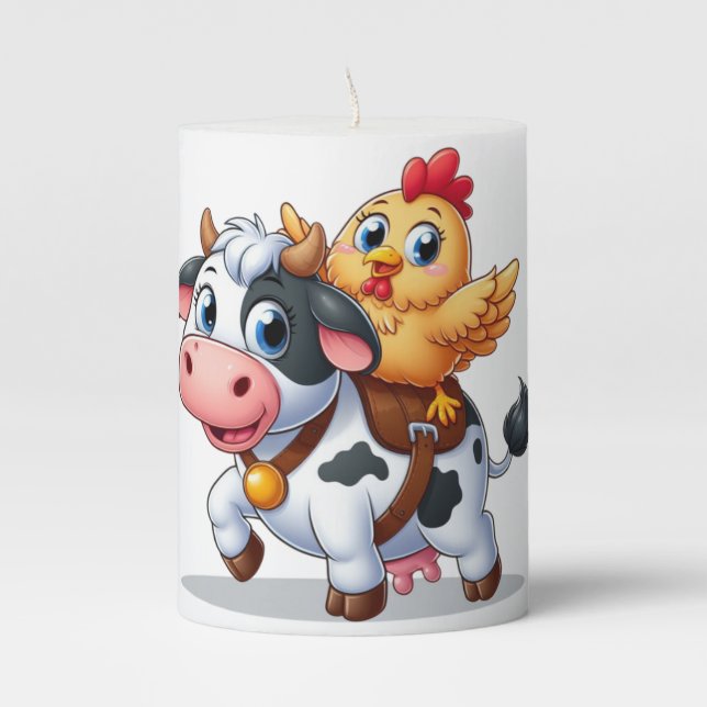 cute cartoon cow/chicken pillar candle (Front)