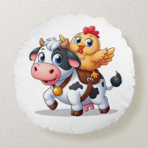 cute cartoon cow/chicken round pillow