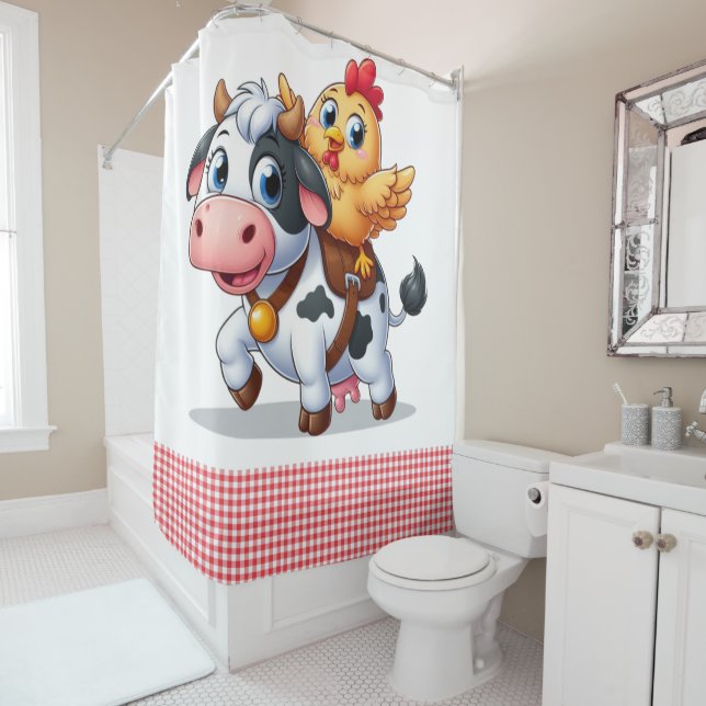 cute cartoon cow/chicken shower curtain (In Situ)
