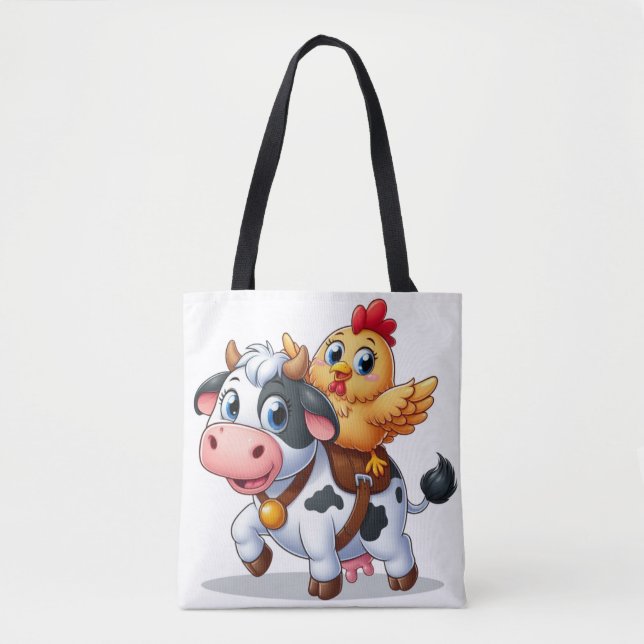 cute cartoon cow/chicken tote bag (Front)
